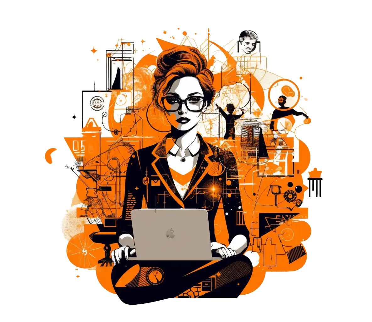 Illustration of young woman achieving online success