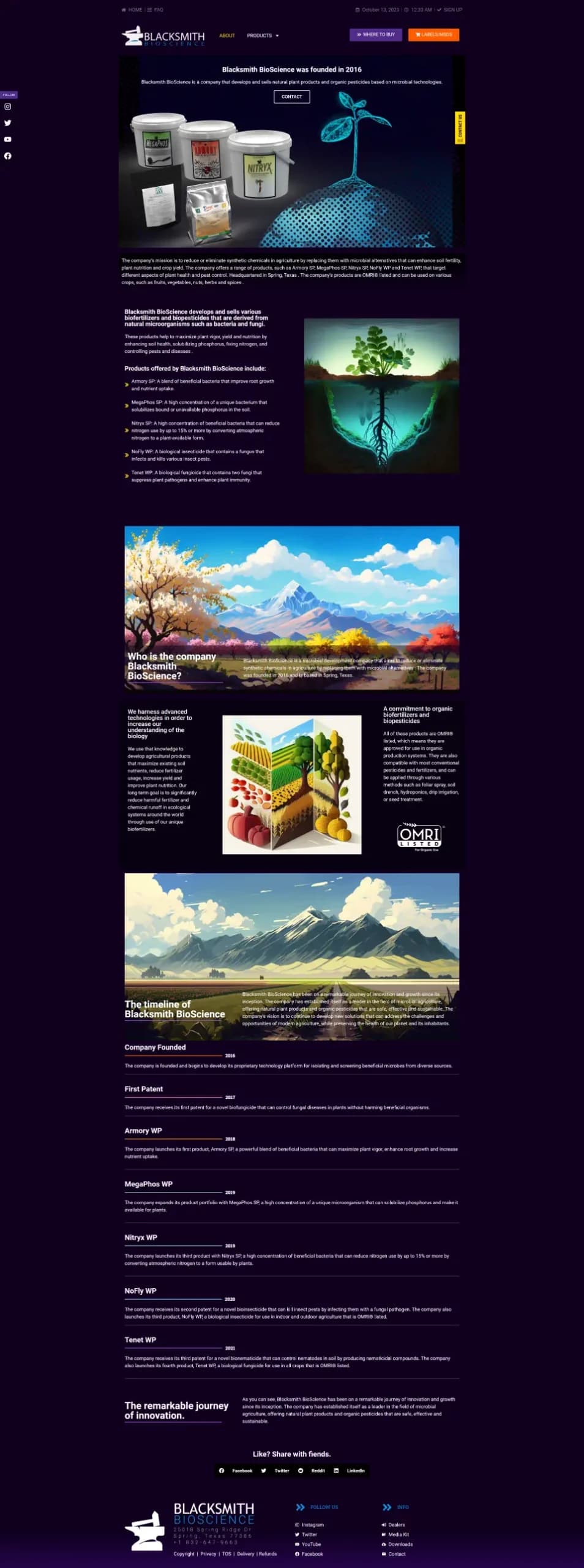 Blacksmith BioScience company website with products and information.