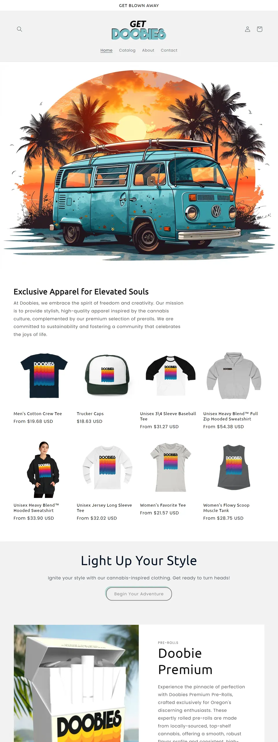 Get Doobies e-commerce homepage.