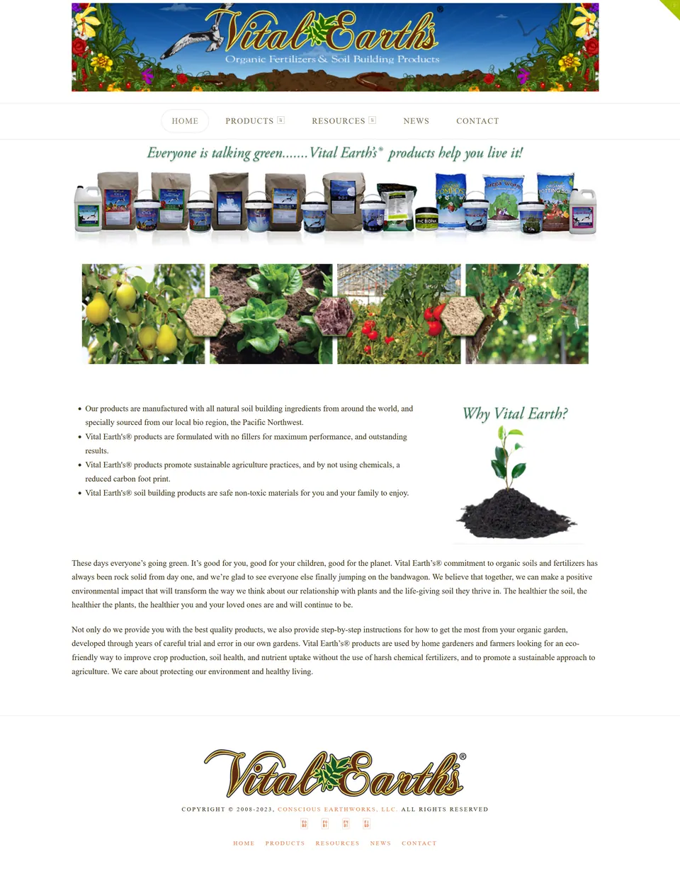 Vital Earth Products homepage.