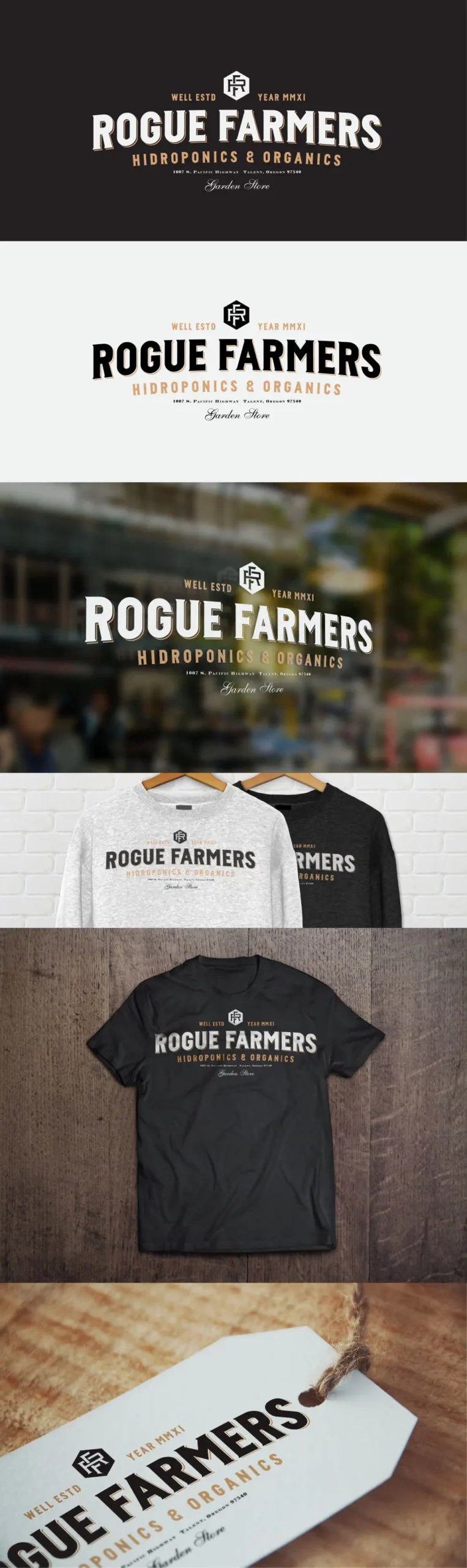 Rogue Farmers hydroponics and organics branded merchandise.