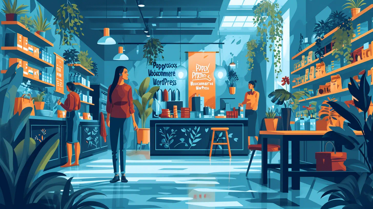 Vibrant cafe interior with customers and plants illustration.