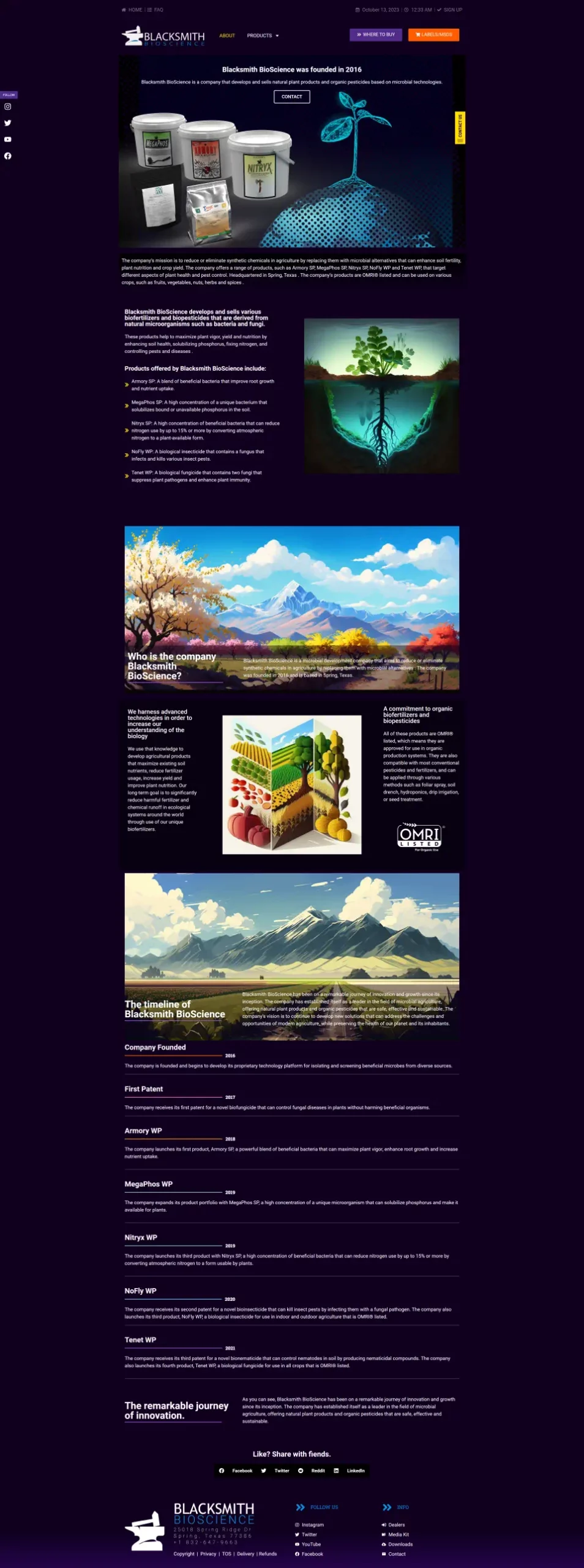 Blacksmith BioScience company website with products and information.