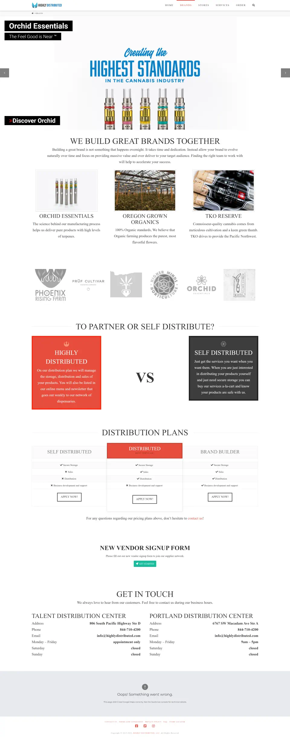 Cannabis brand partnership and distribution options webpage.