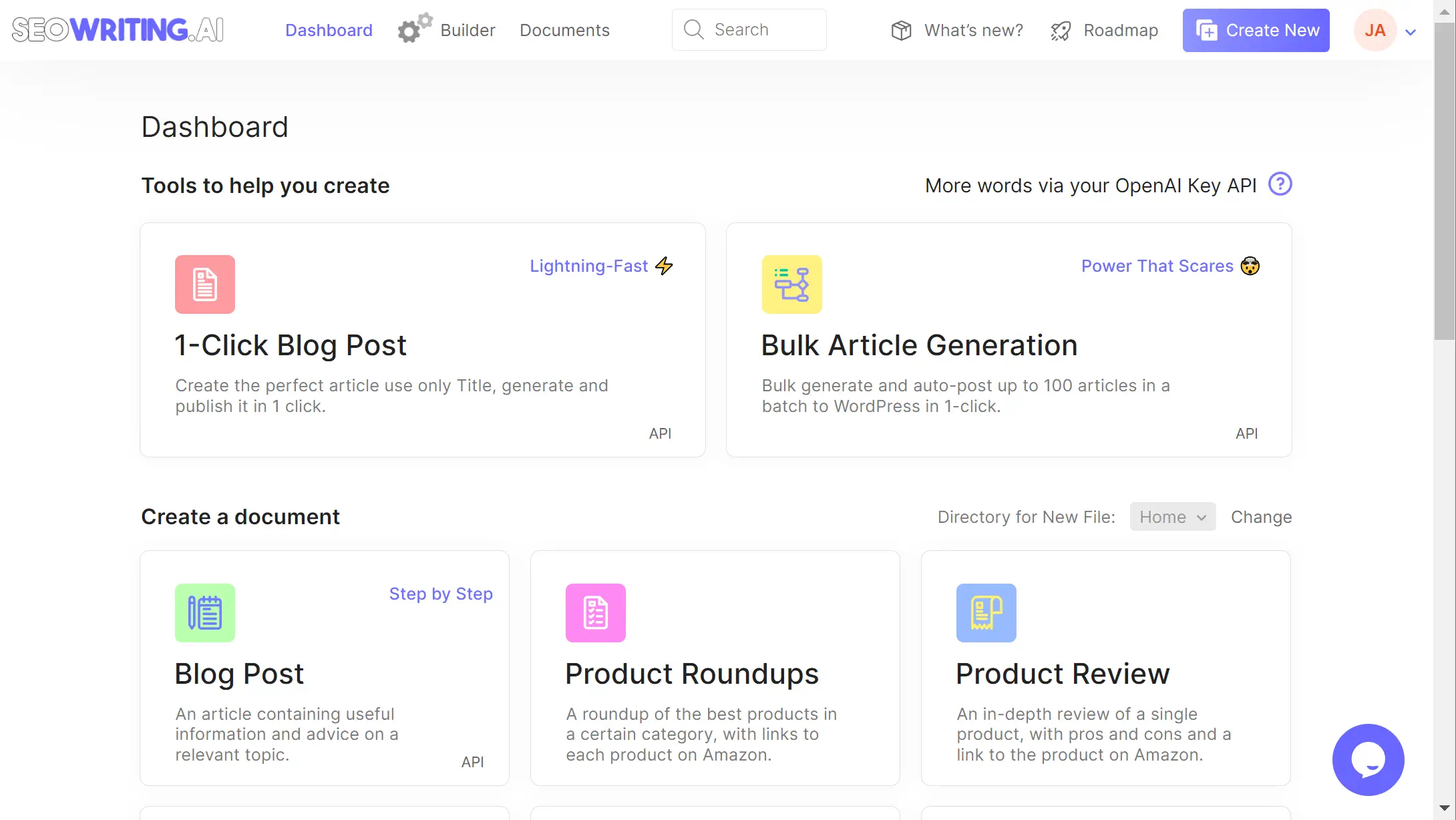 Screenshot of an SEO content creation dashboard.