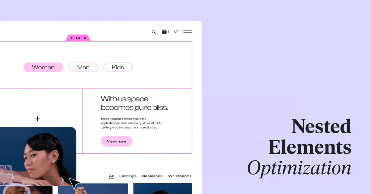 Website header with categories: Women, Men, Kids